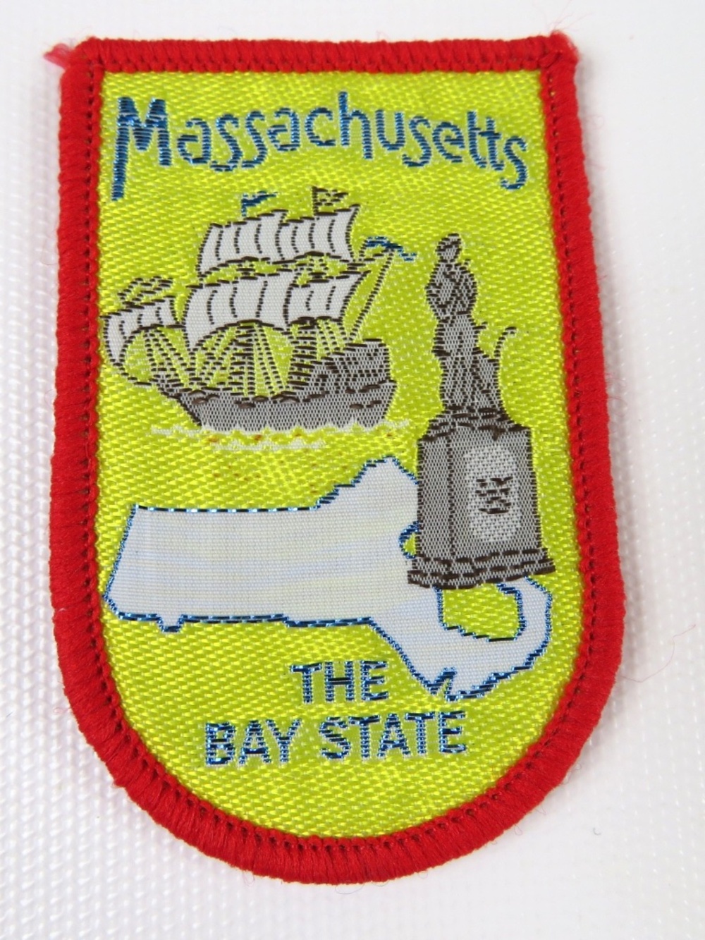 Vtg MASSACHUSETTS The Bay State embroidered travel souvenir patch 80s